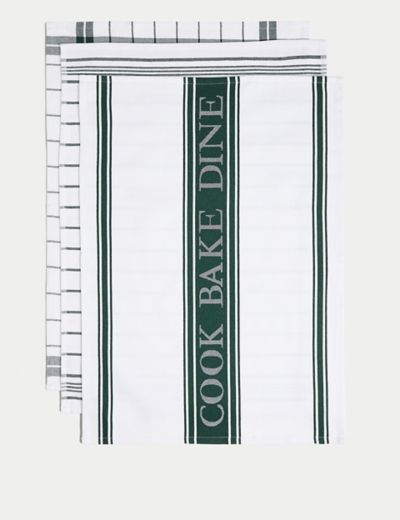 Set of 3 Cotton Rich Striped Tea Towels